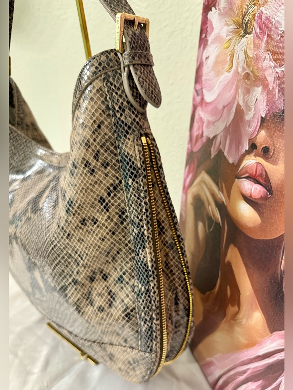 NWOT - Tory Burch Snake-Print Hobo Shoulder Bag - Picture 6 of 9